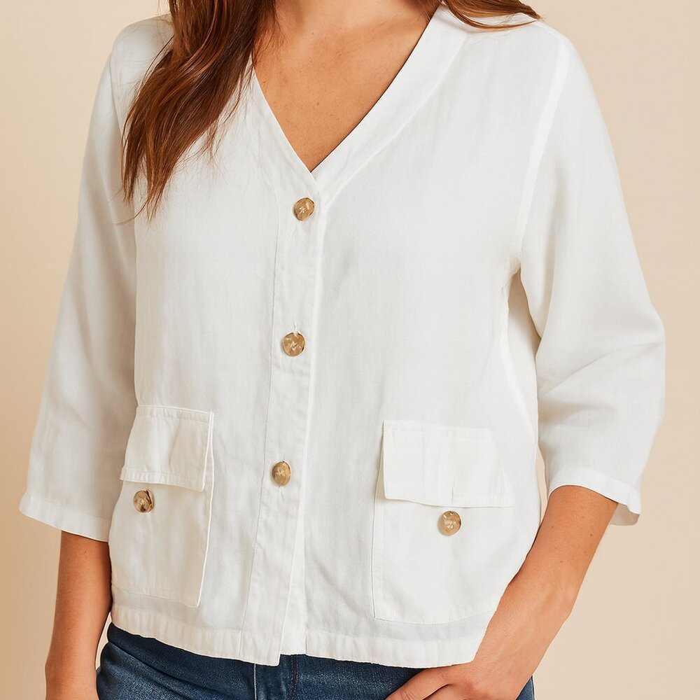 J.Jill 100% Linen White Boxy Jacket – Effortless Summer Layer, Size Medium